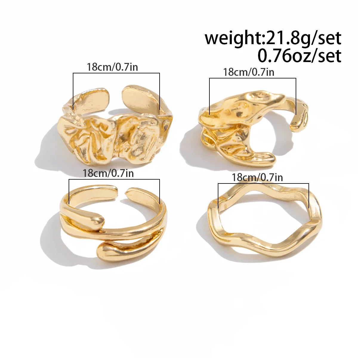 KunJoe 4Pcs Fashion Geometric Wavy Open Rings Set for Men Hip Hop Golden Color Hollow Out Irregular Ring Male Finger Jewelry
